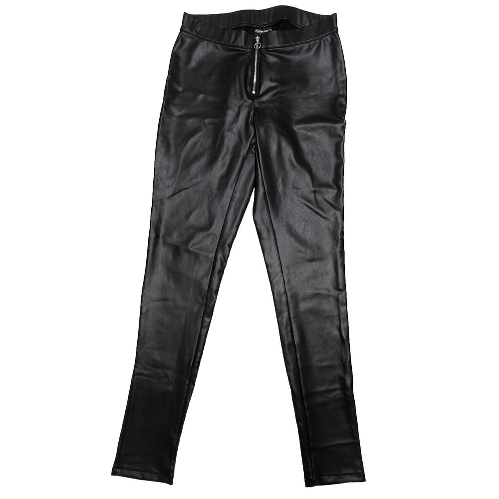 Denim 1982 Leggings Women's M‎ Black Faux Leather Silver Front Zipper NEW